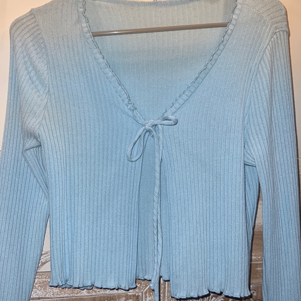 Long sleeve blue crop top
